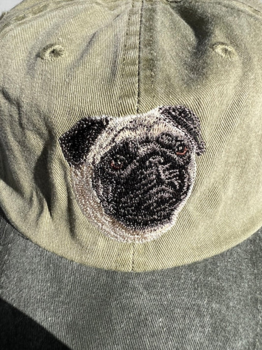 Dog embroidery cotton dad cap[Khaki]-Pug