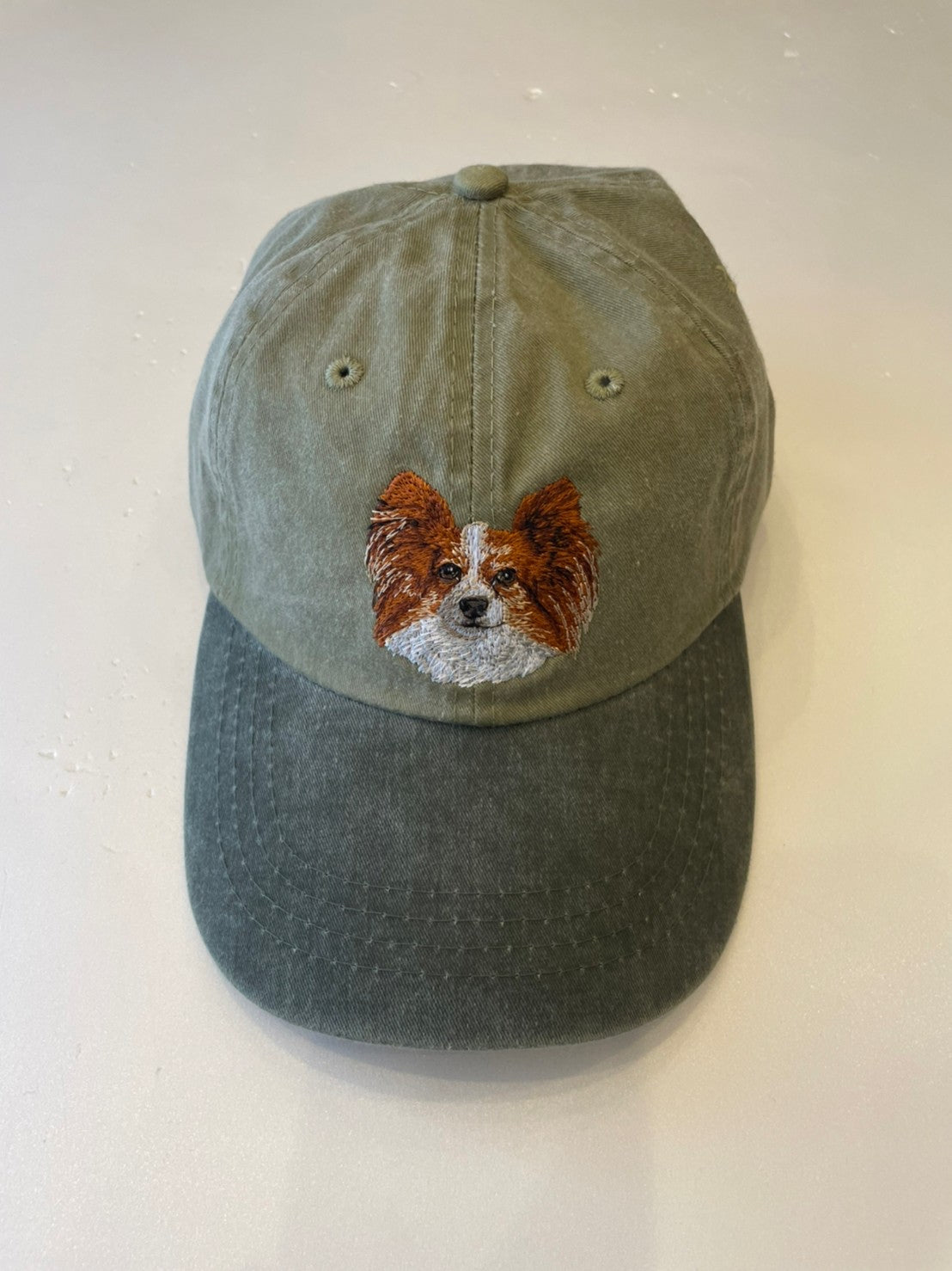 Dog embroidery cotton dad cap[Khaki]-Papillon(White×red)