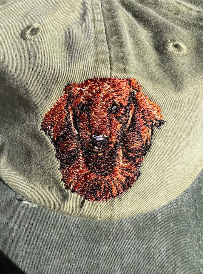 Dog embroidery cotton dad cap[Khaki]-Dachshund(red)②A