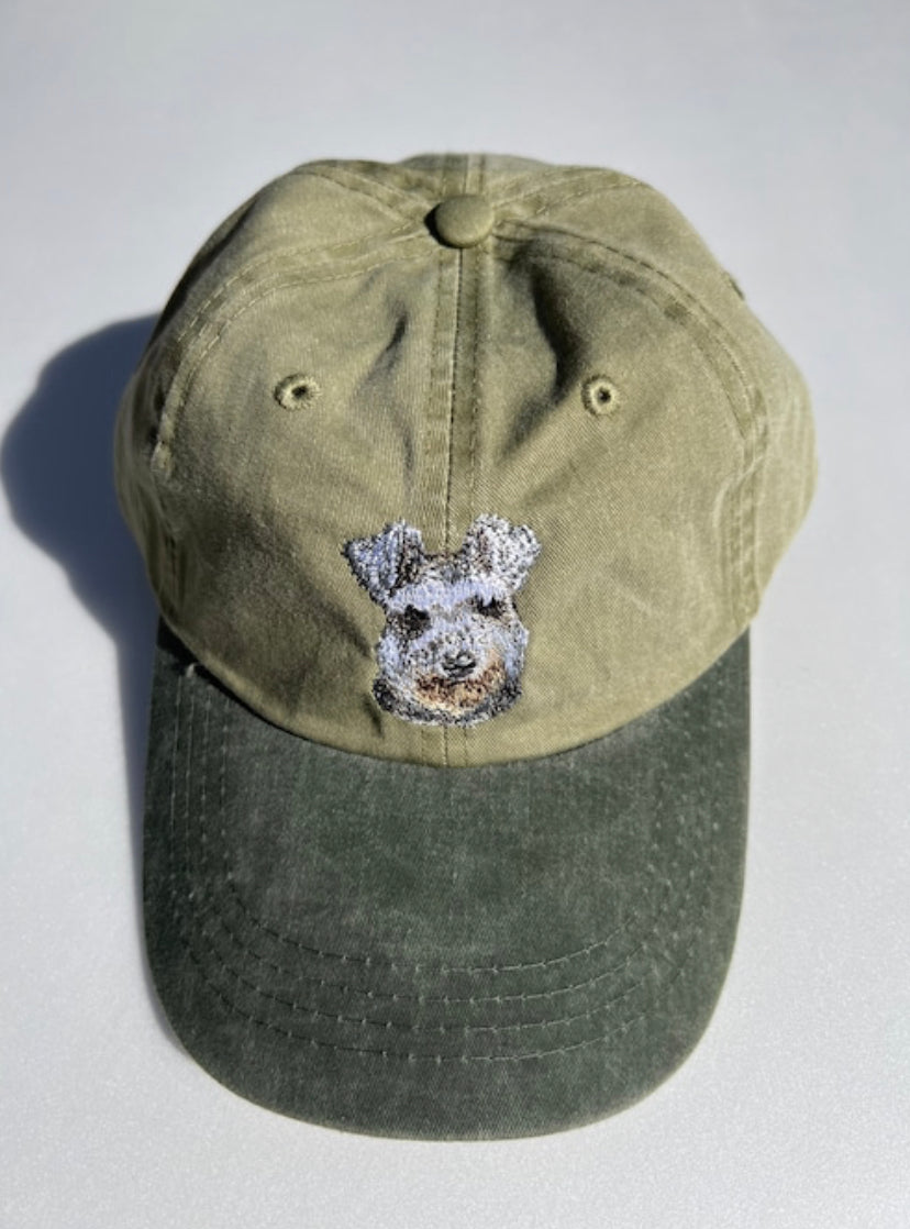 Dog embroidery cotton dad cap[Khaki]-Schnauzer(lop-eared)