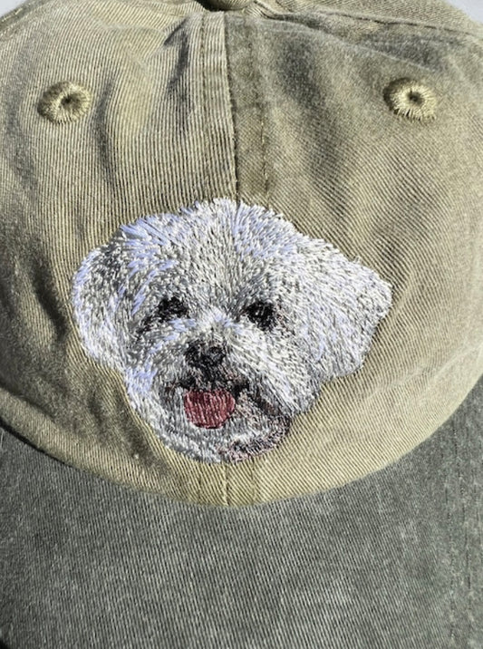 Dog embroidery cotton dad cap[Khaki]-Maltese