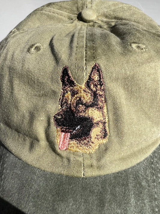 Dog embroidery cotton dad cap[Khaki]-German shepherd