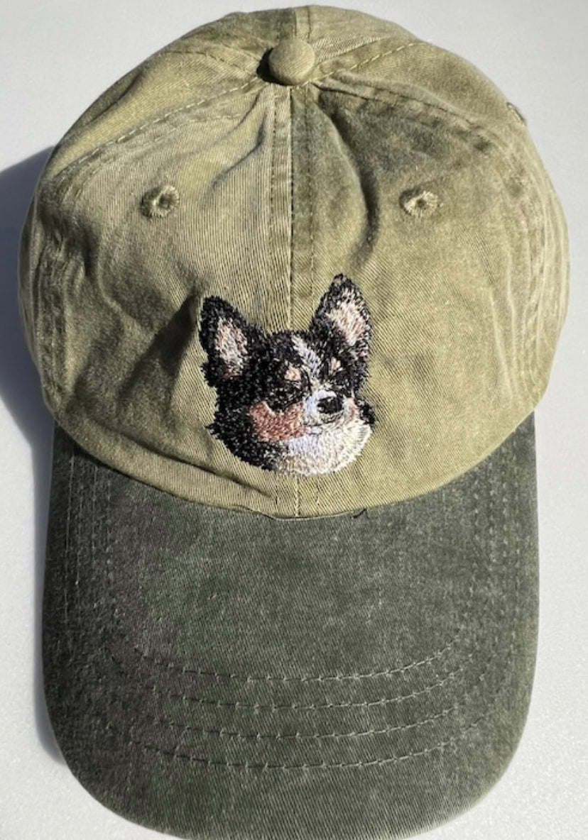 Dog embroidery cotton dad cap[Khaki]-Chihuahua(Black)