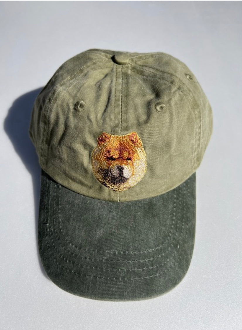 Dog embroidery cotton dad cap[Khaki]-Chow Chow