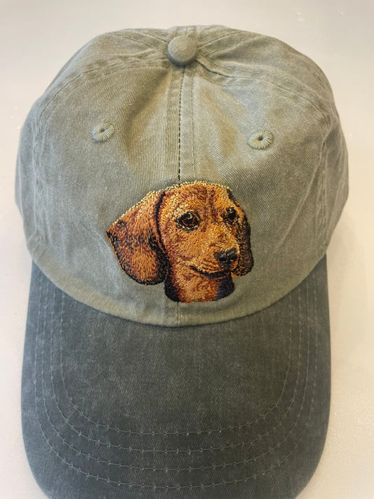 Dog embroidery cotton dad cap[Khaki]-Dachshund(red)③