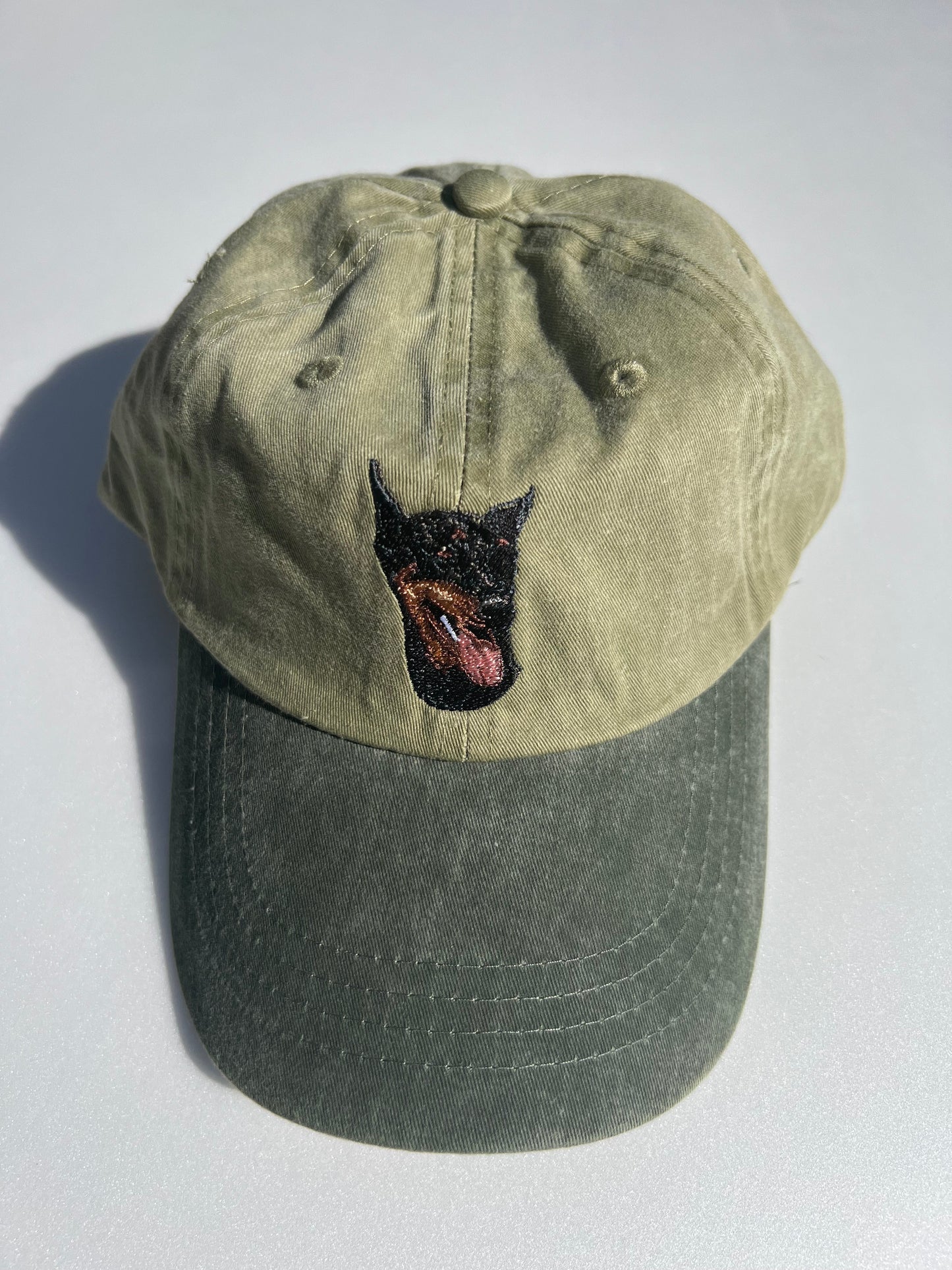 Dog embroidery cotton dad cap[Khaki]-Doberman ②