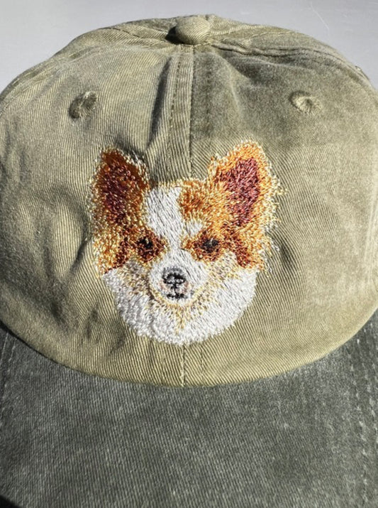 Dog embroidery cotton dad cap[Khaki]-Chihuahua(lemon)