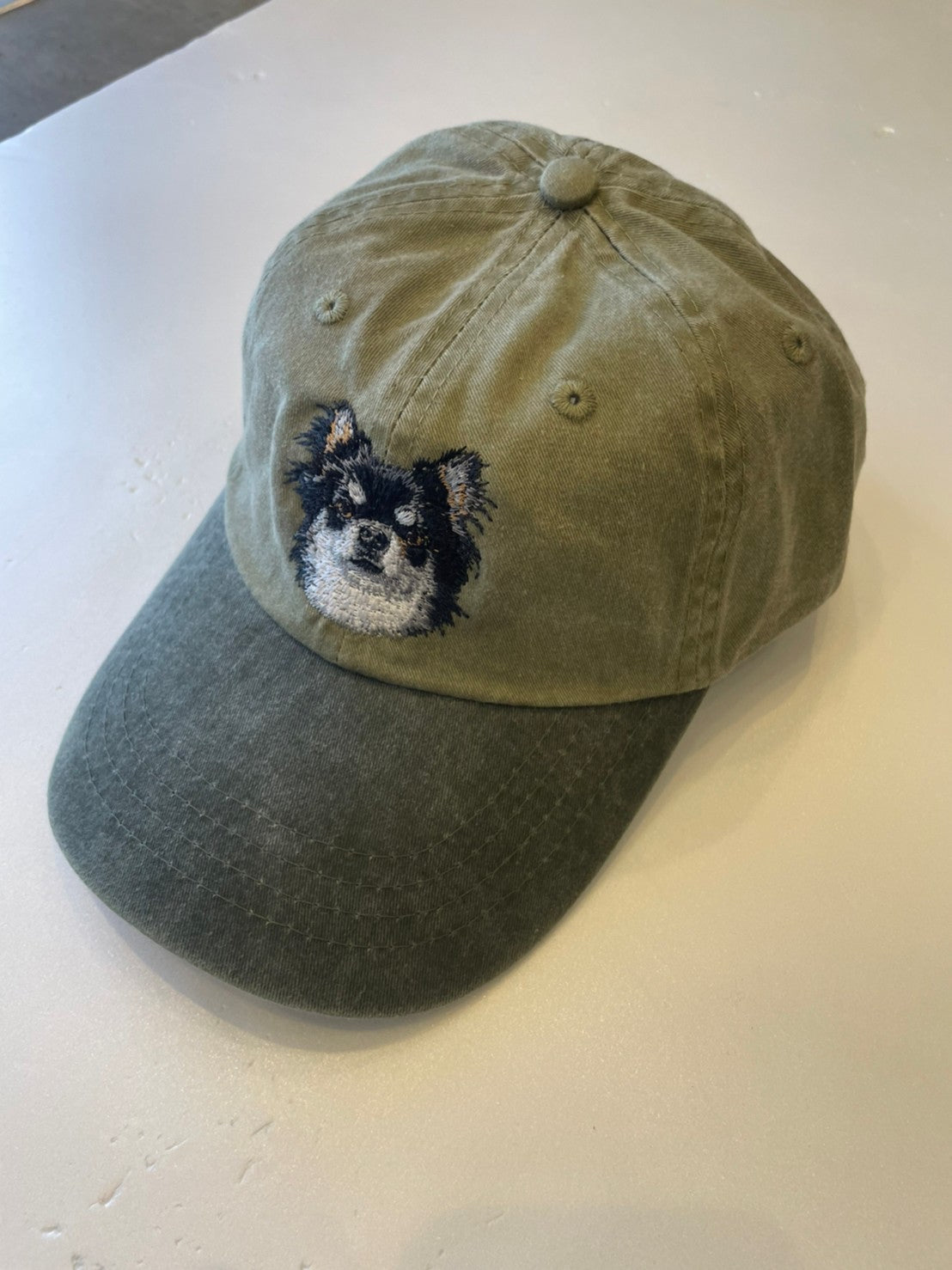 Dog embroidery cotton dad cap[Khaki]-Chihuahua(Black)②A