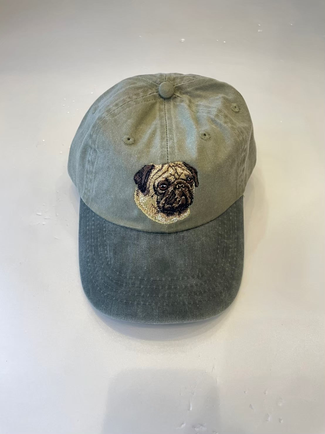 Dog embroidery cotton dad cap[Khaki]-Pug②