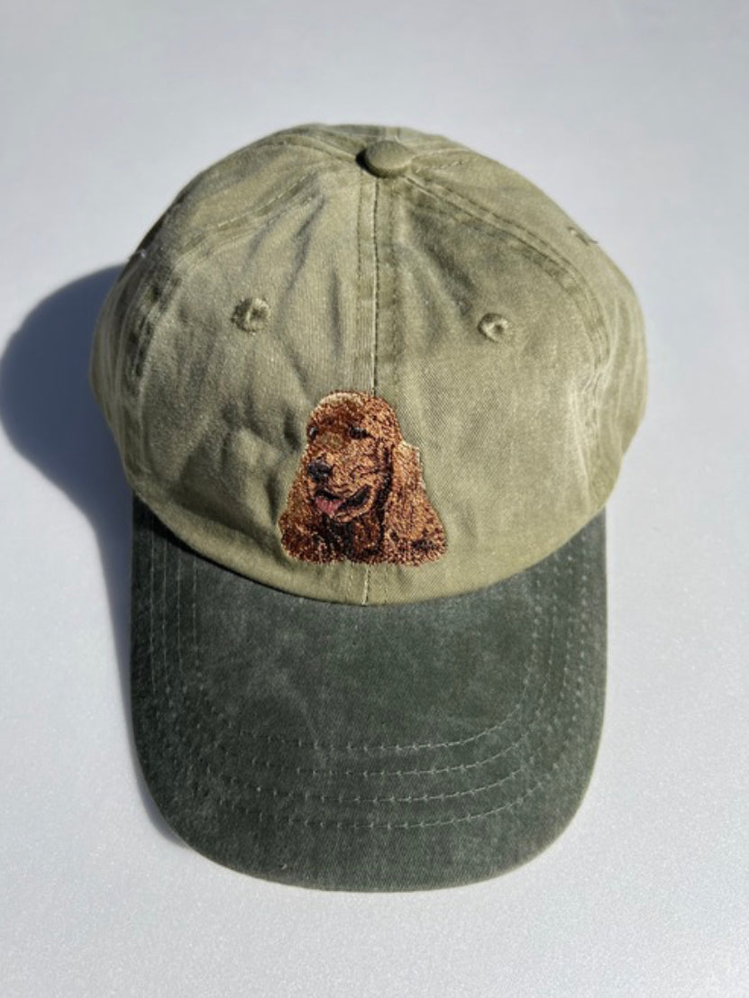 Dog embroidery cotton dad cap[Khaki]-Cocker Spaniel(red)