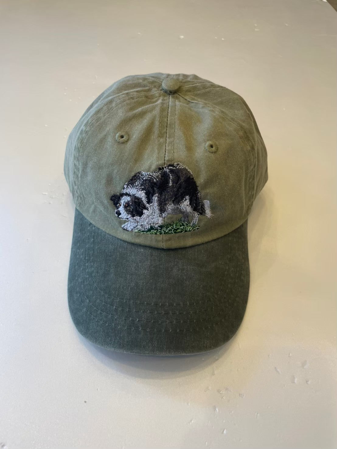 Dog embroidery cotton dad cap[Khaki]-Border collie(whole)