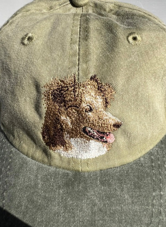 Dog embroidery cotton dad cap[Khaki]-Shetland sheep