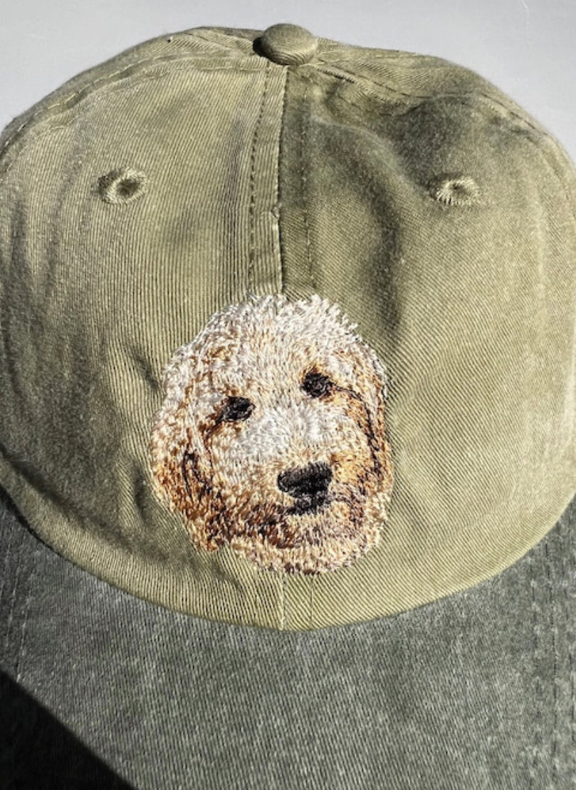 Dog embroidery cotton dad cap[Khaki]-Golden Labradoodle