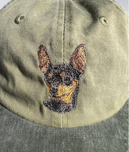 Dog embroidery cotton dad cap[Khaki]-Miniature Pinscher