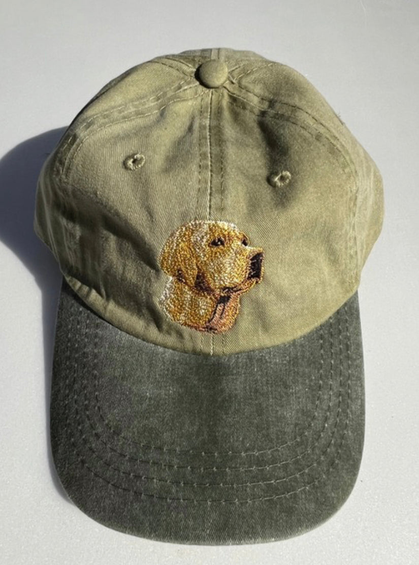 Dog embroidery cotton dad cap[Khaki]-Yellow Labrador