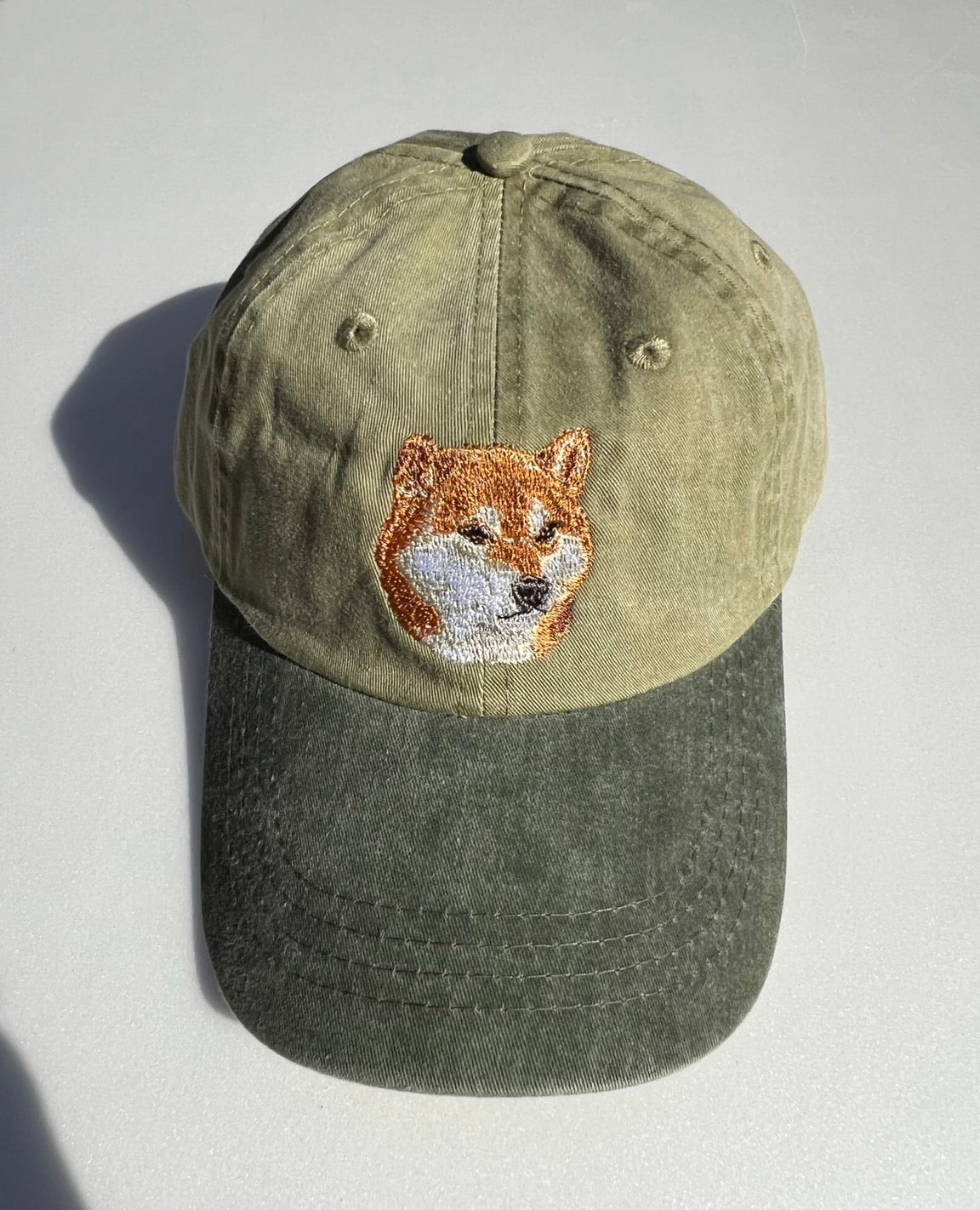 Dog embroidery cotton dad cap[Khaki]-Shibainu