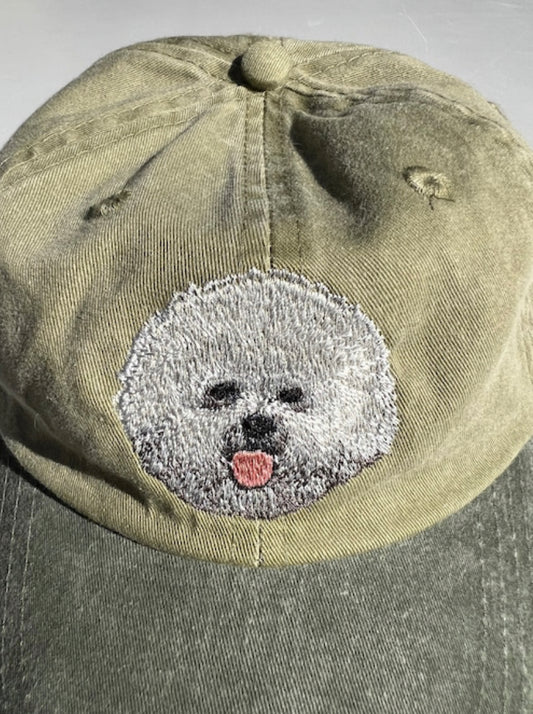 Dog embroidery cotton dad cap[Khaki]-Bichon Frize