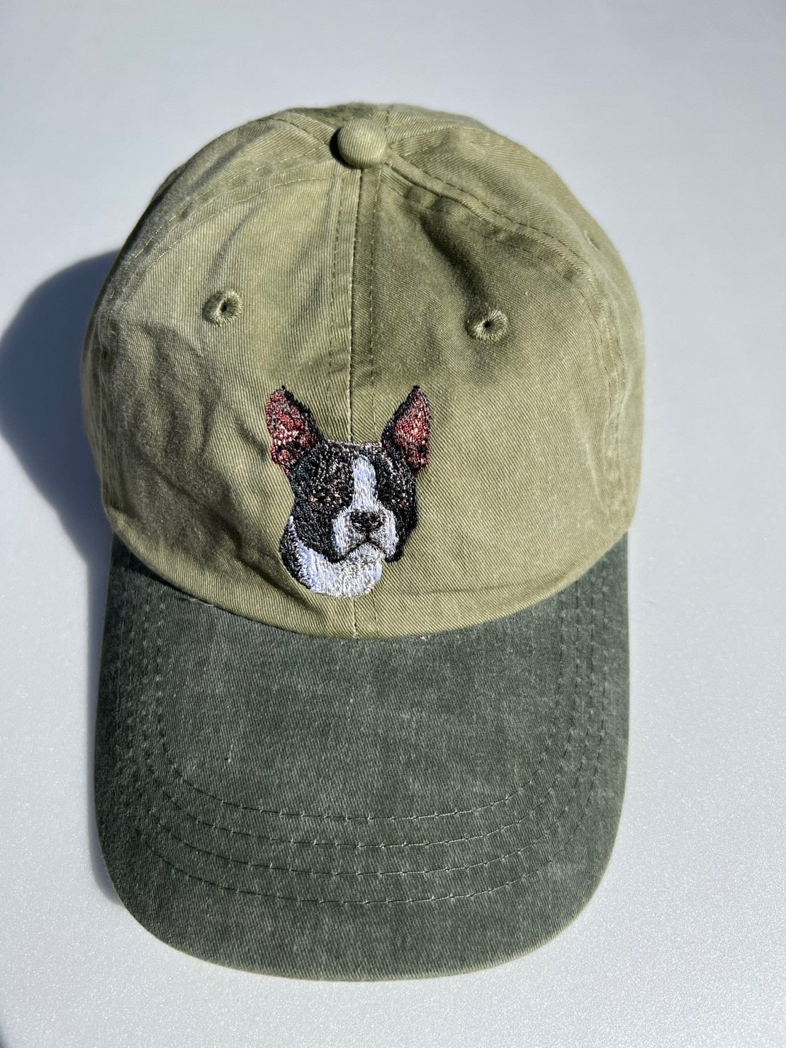 Dog embroidery cotton dad cap[Khaki]-Boston terrier