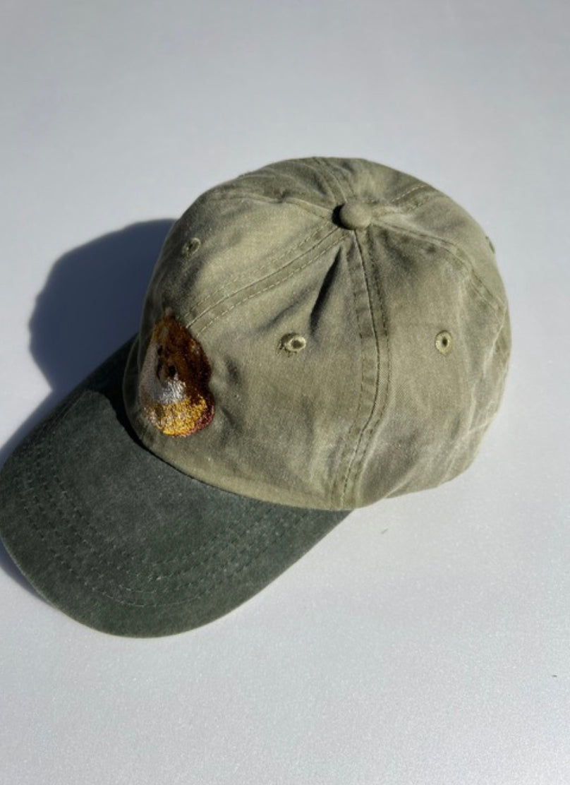 Dog embroidery cotton dad cap[Khaki]-Pomeranian