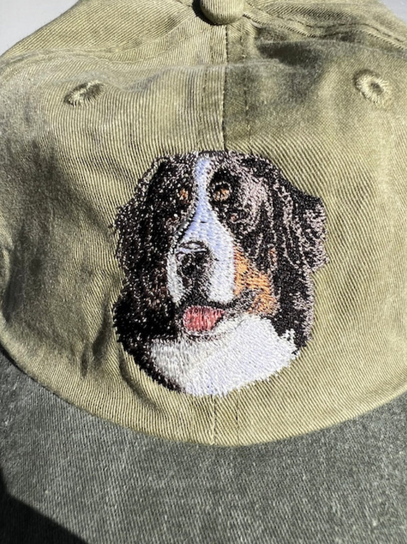 Dog embroidery cotton dad cap[Khaki]-Bernese Mountain