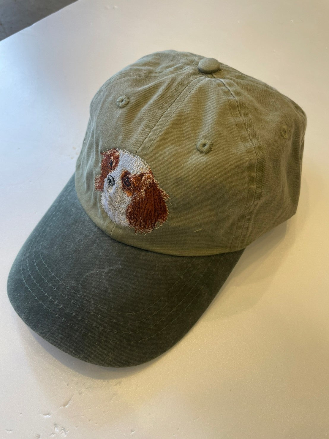 Dog embroidery cotton dad cap[Khaki]-Cavalier②A