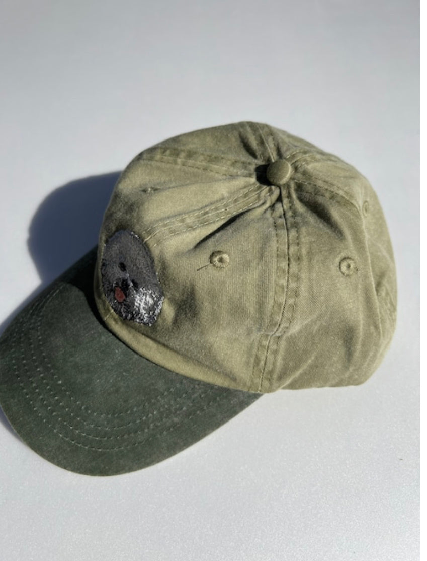 Dog embroidery cotton dad cap[Khaki]-Bichon Frize