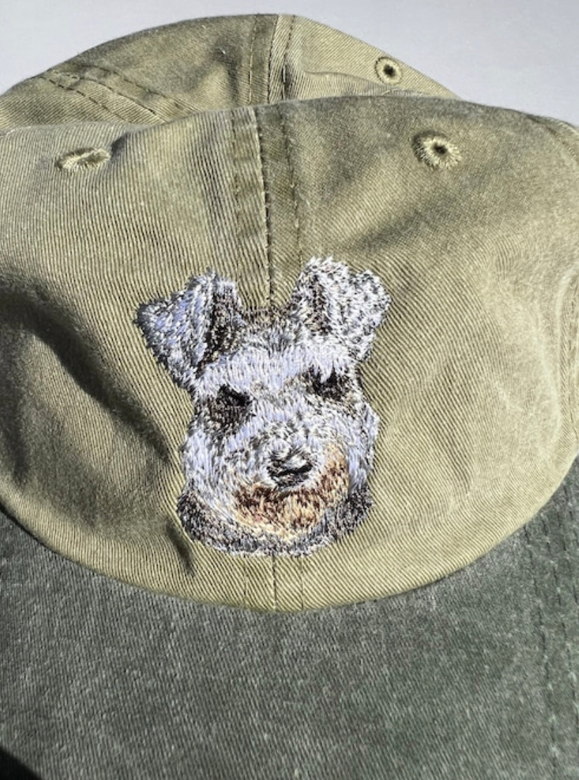 Dog embroidery cotton dad cap[Khaki]-Schnauzer(lop-eared)