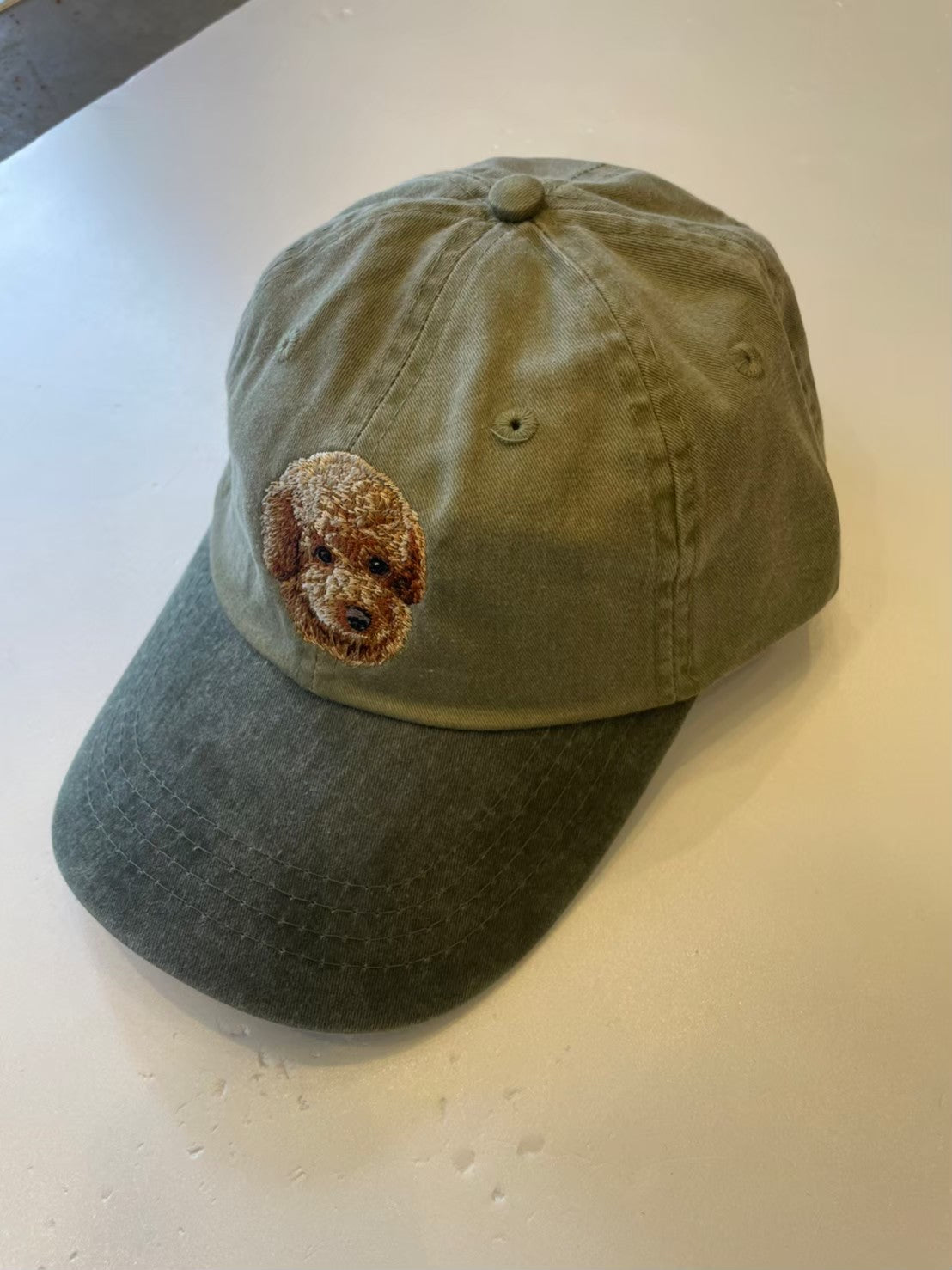 Dog embroidery cotton dad cap[Khaki]-Chihua Poo