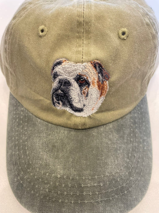 Dog embroidery cotton dad cap[Khaki]-Bulldog(Side)