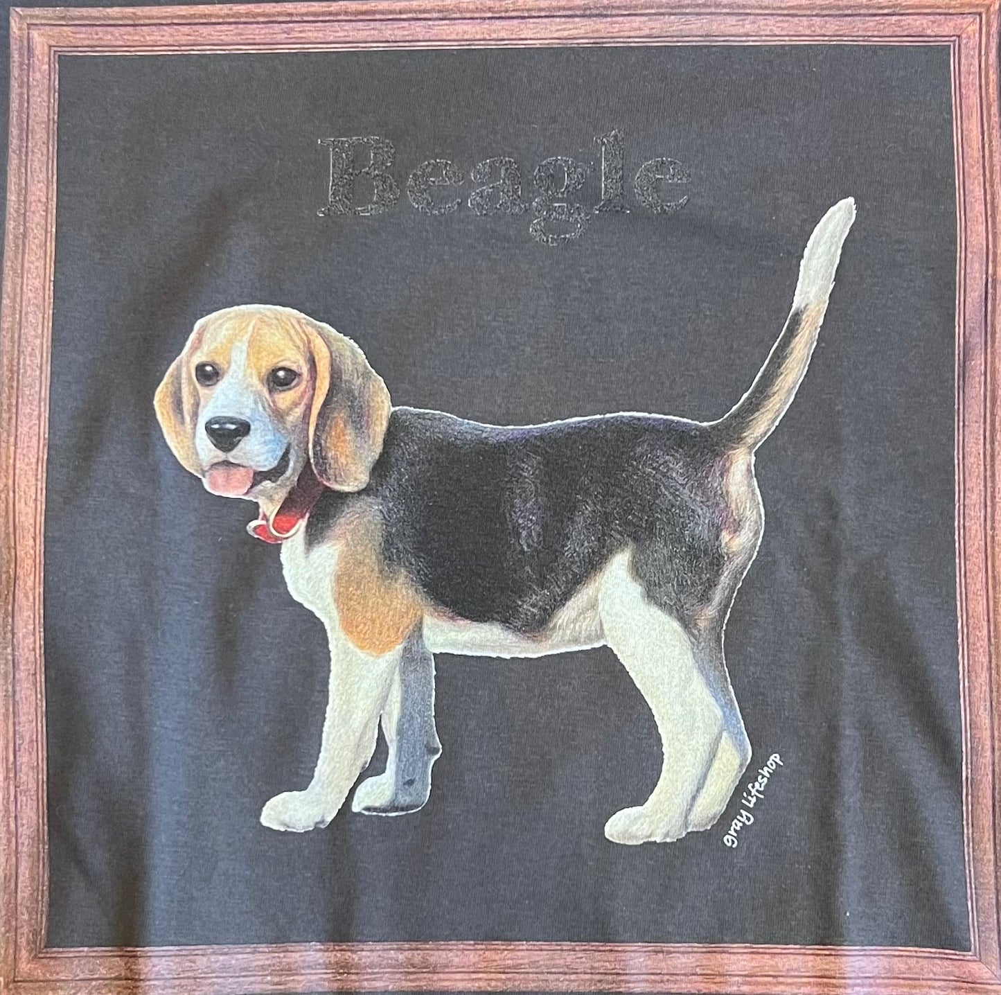 gray original Dog face printed L/S TEE[vintage black]-Beagle②