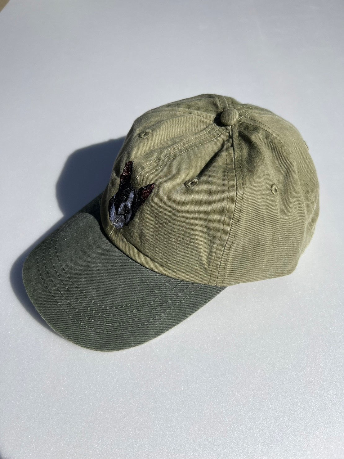 Dog embroidery cotton dad cap[Khaki]-Boston terrier