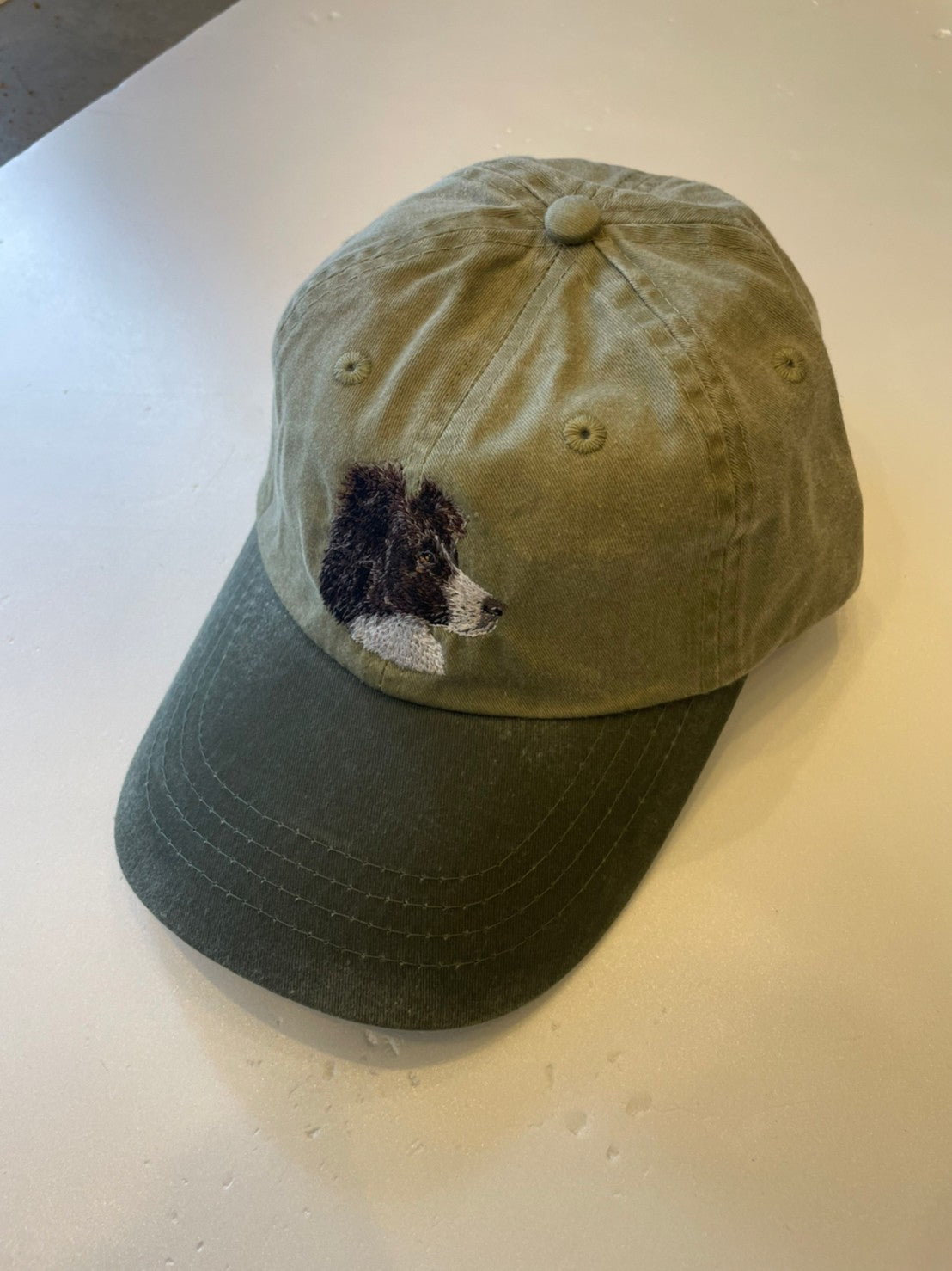Dog embroidery cotton dad cap[Khaki]-Border collie(side)