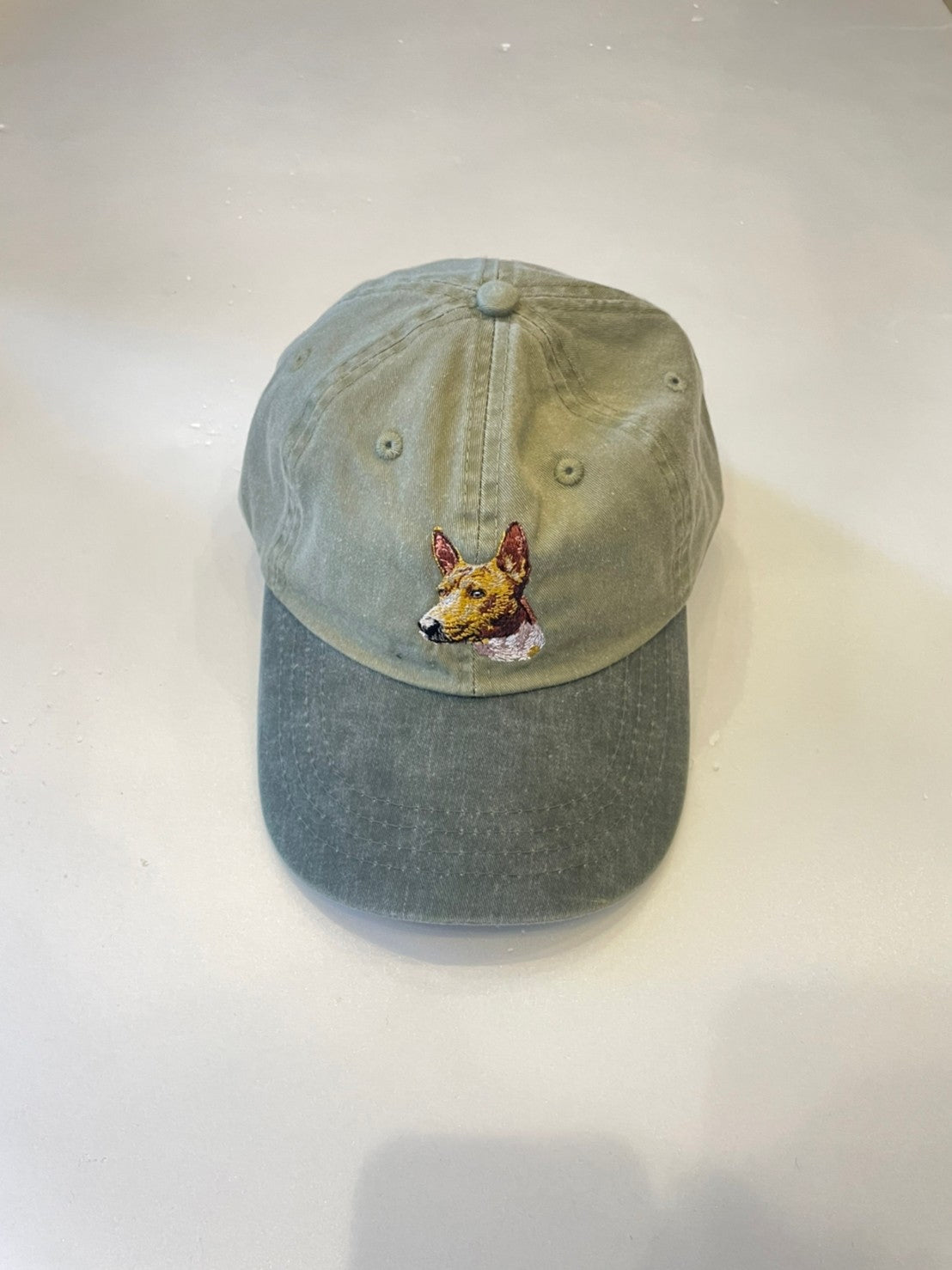 Dog embroidery cotton dad cap[Khaki]-Basenji