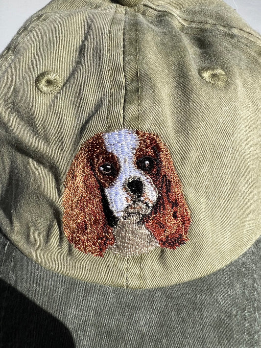 Dog embroidery cotton dad cap[Khaki]-Cavalier