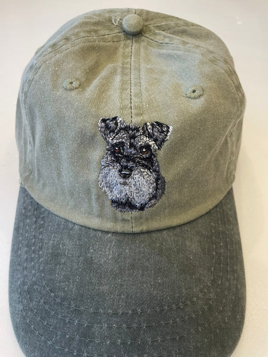 Dog embroidery cotton dad cap[Khaki]-Schnauzer(Black)