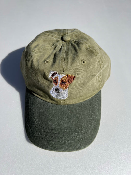 Dog embroidery cotton dad cap[Khaki]-Jack Russell(short)