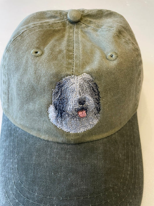 Dog embroidery cotton dad cap[Khaki]-Old English Sheepdog