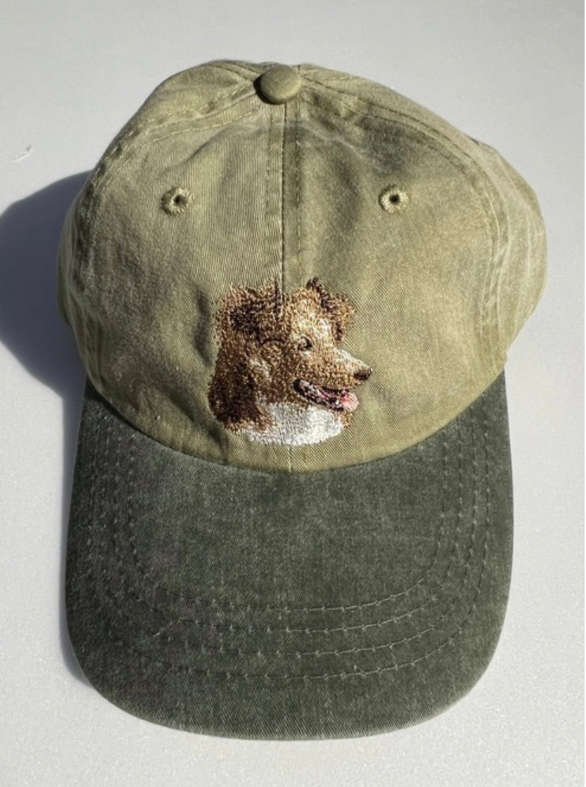 Dog embroidery cotton dad cap[Khaki]-Shetland sheep