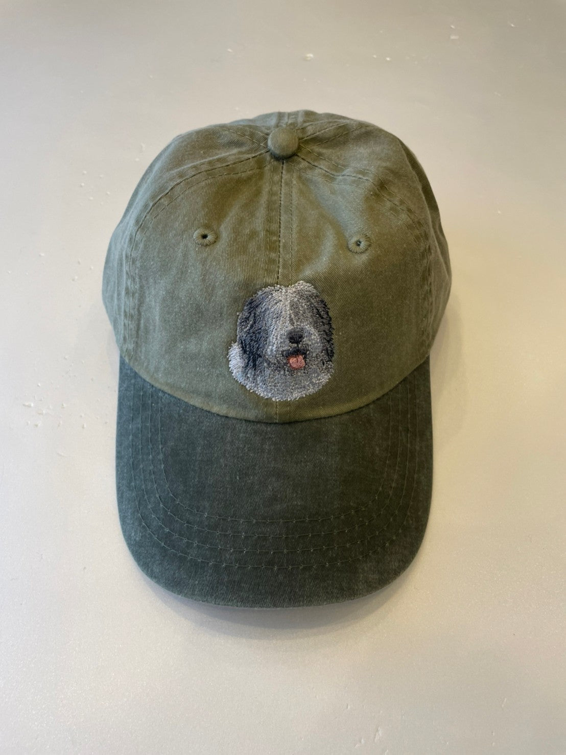 Dog embroidery cotton dad cap[Khaki]-Old English Sheepdog