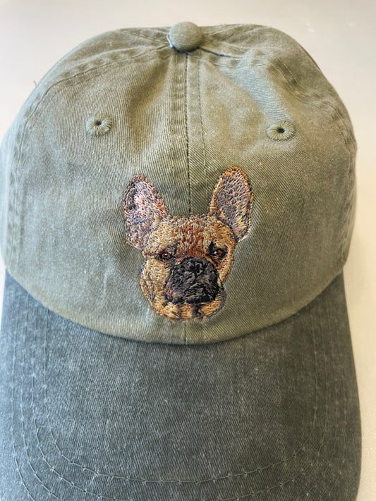 Dog embroidery cotton dad cap[Khaki]-French bulldog(standard) ②