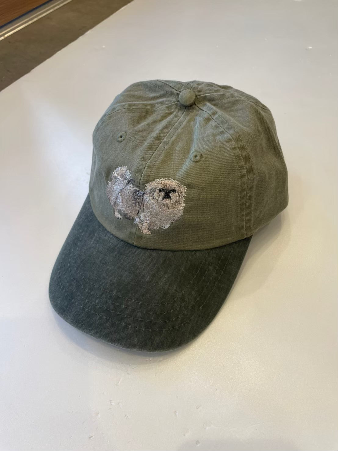 Dog embroidery cotton dad cap[Khaki]-Pekingese(whole)