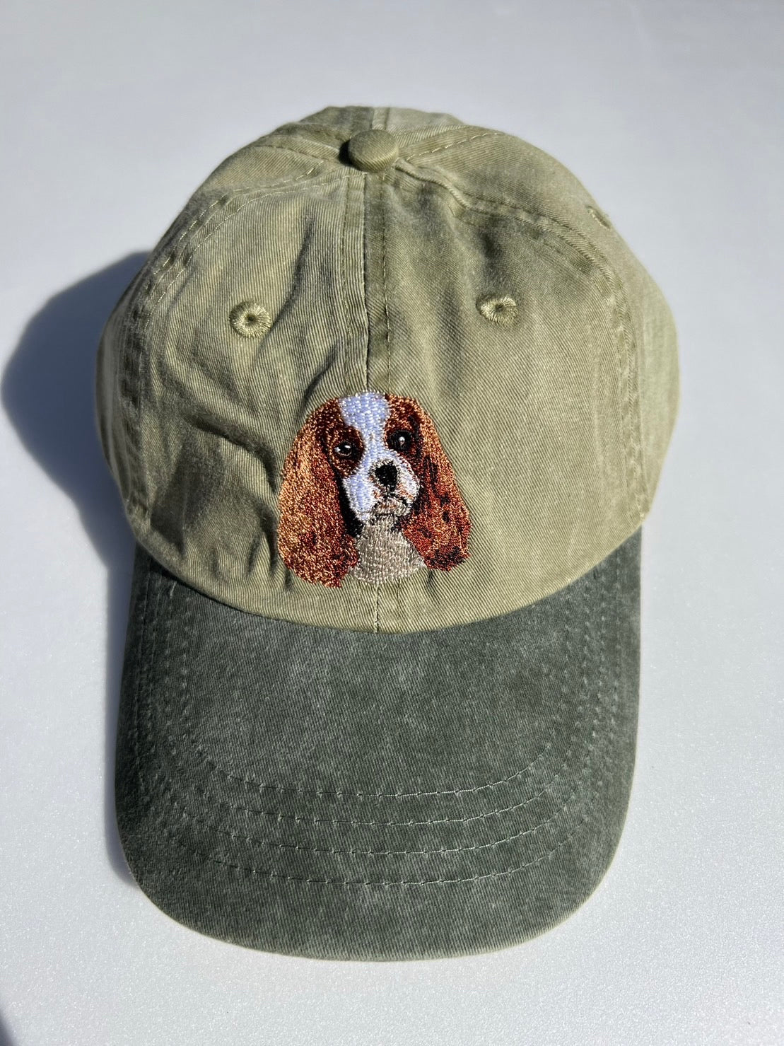 Dog embroidery cotton dad cap[Khaki]-Cavalier