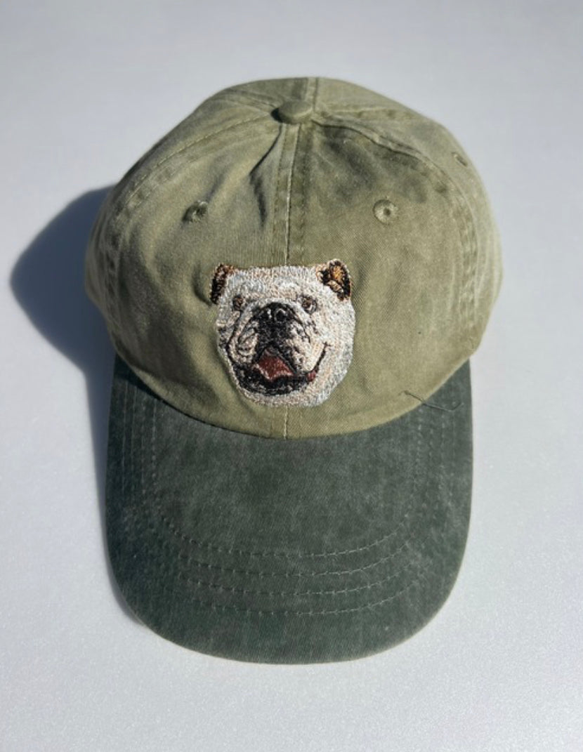 Dog embroidery cotton dad cap[Khaki]-Bulldog