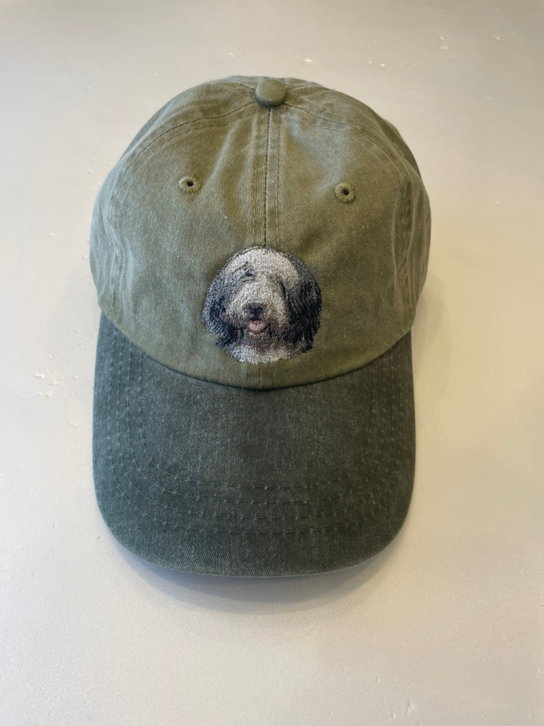 Dog embroidery cotton dad cap[Khaki]-Old English Sheepdog②