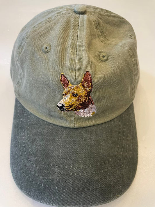 Dog embroidery cotton dad cap[Khaki]-Basenji