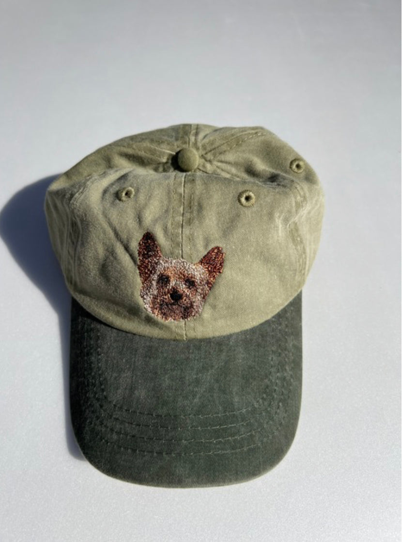 Dog embroidery cotton dad cap[Khaki]-Yorkshire terrier