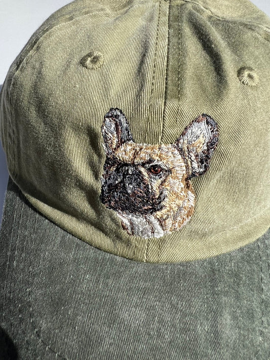 Dog embroidery cotton dad cap[Khaki]-French bulldog(standard)
