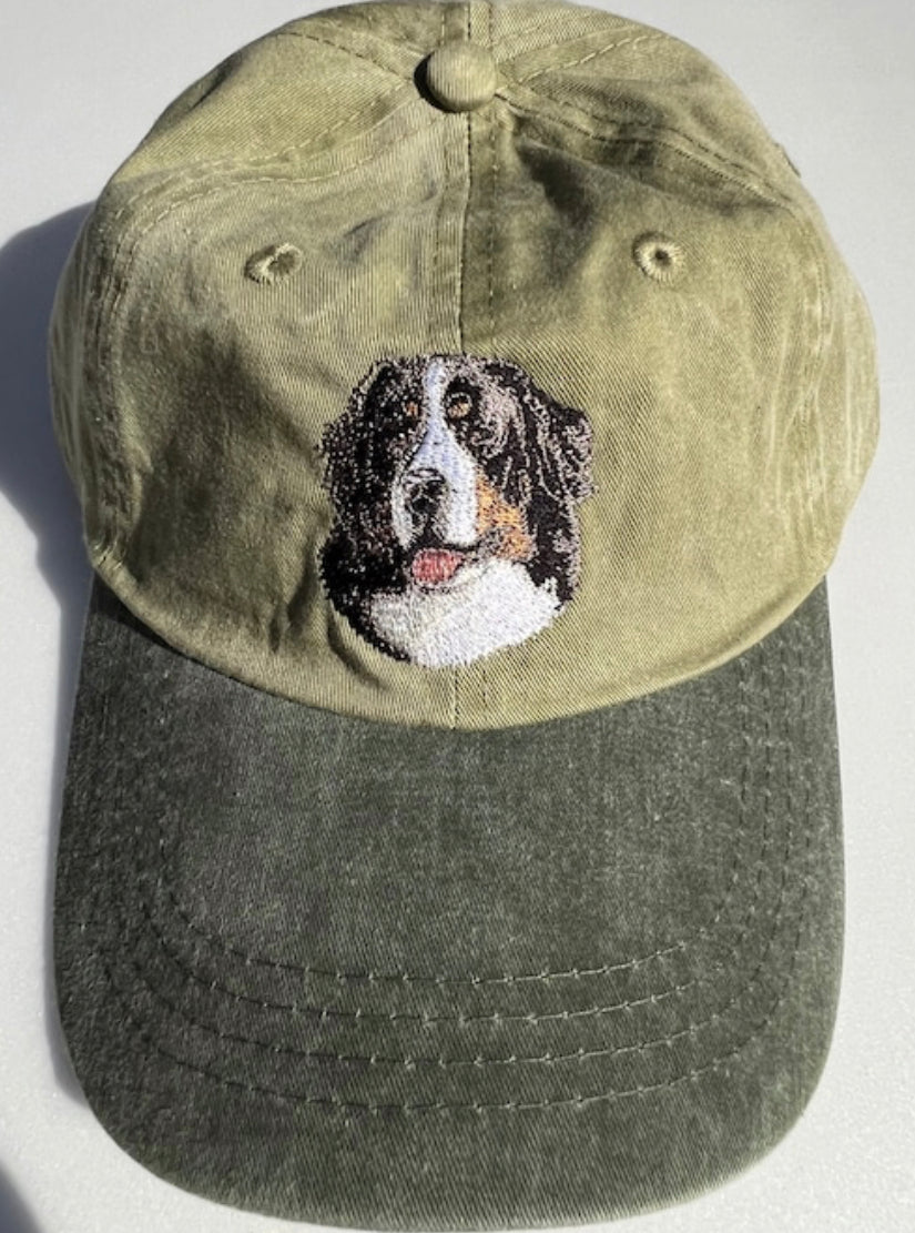 Dog embroidery cotton dad cap[Khaki]-Bernese Mountain