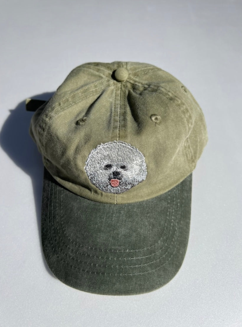 Dog embroidery cotton dad cap[Khaki]-Bichon Frize