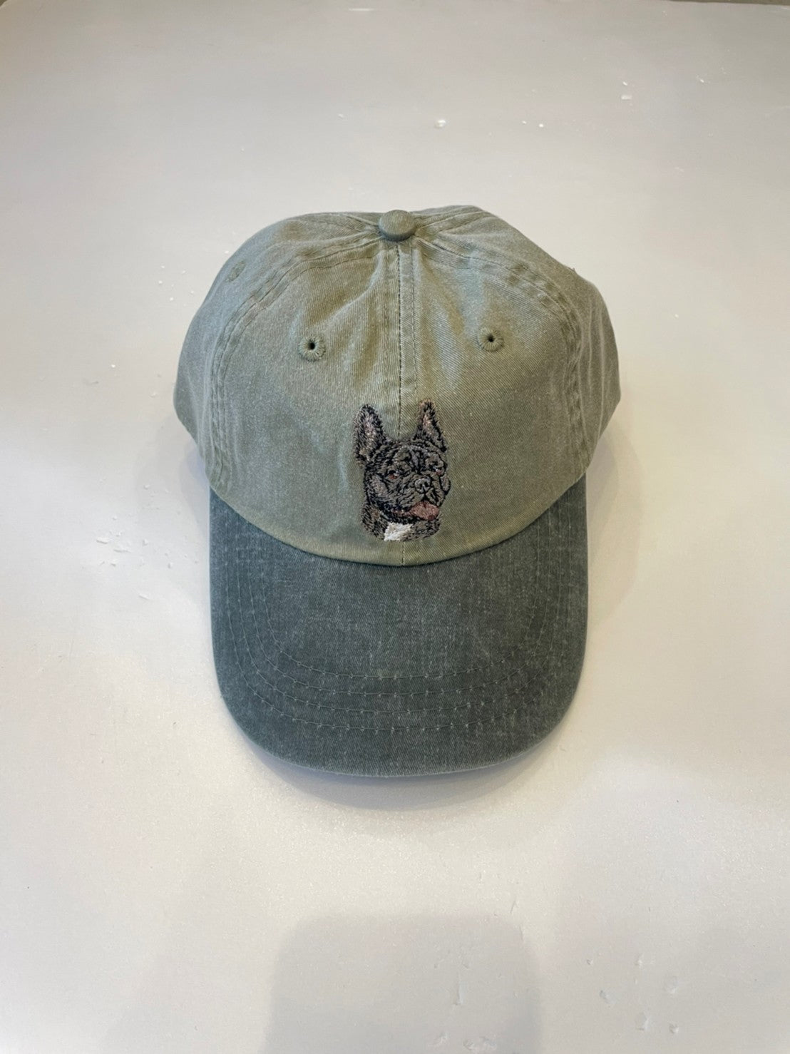 Dog embroidery cotton dad cap[Khaki]-French bulldog(Brindle)②A
